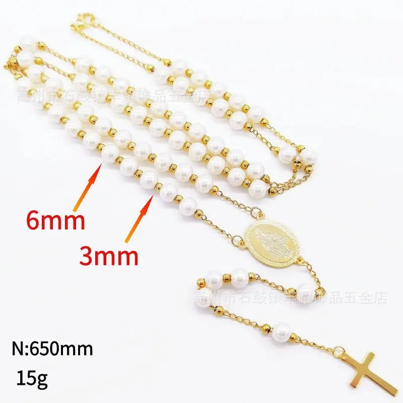 rosary necklace 6mm cross necklace - Blade & Thread