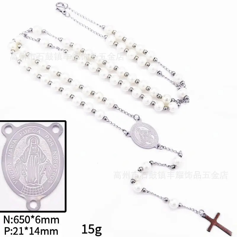 rosary necklace 6mm cross necklace - Blade & Thread