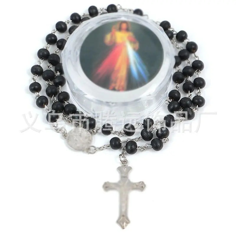 rosary necklace black wooden beads necklace - Blade & Thread