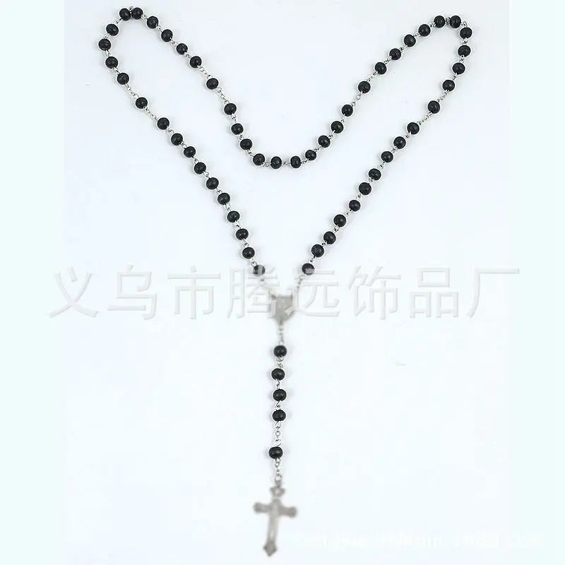 rosary necklace black wooden beads necklace - Blade & Thread