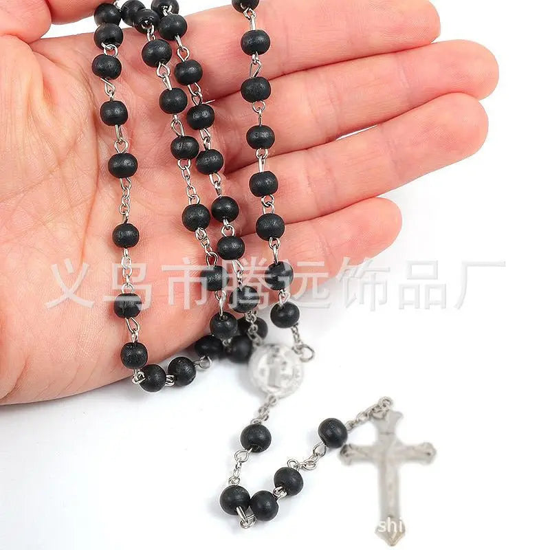 rosary necklace black wooden beads necklace - Blade & Thread