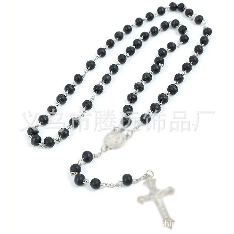 rosary necklace black wooden beads necklace - Blade & Thread