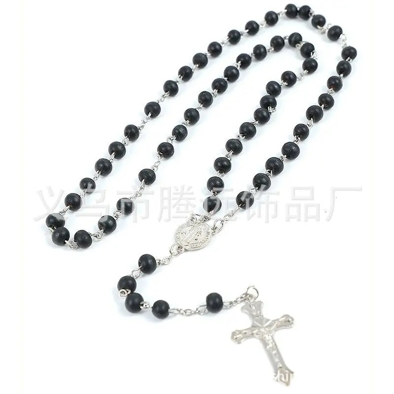 rosary necklace black wooden beads necklace - Blade & Thread