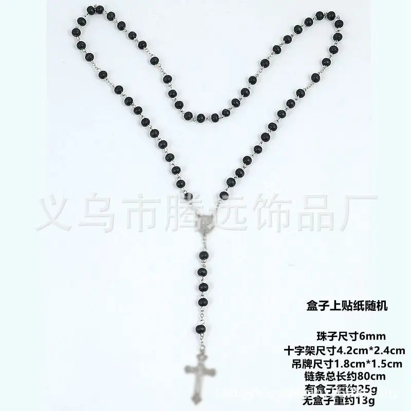 rosary necklace black wooden beads necklace - Blade & Thread