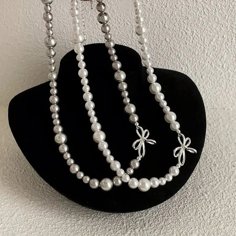 rosary necklace Bow-knot irregular pearl necklace - Blade & Thread
