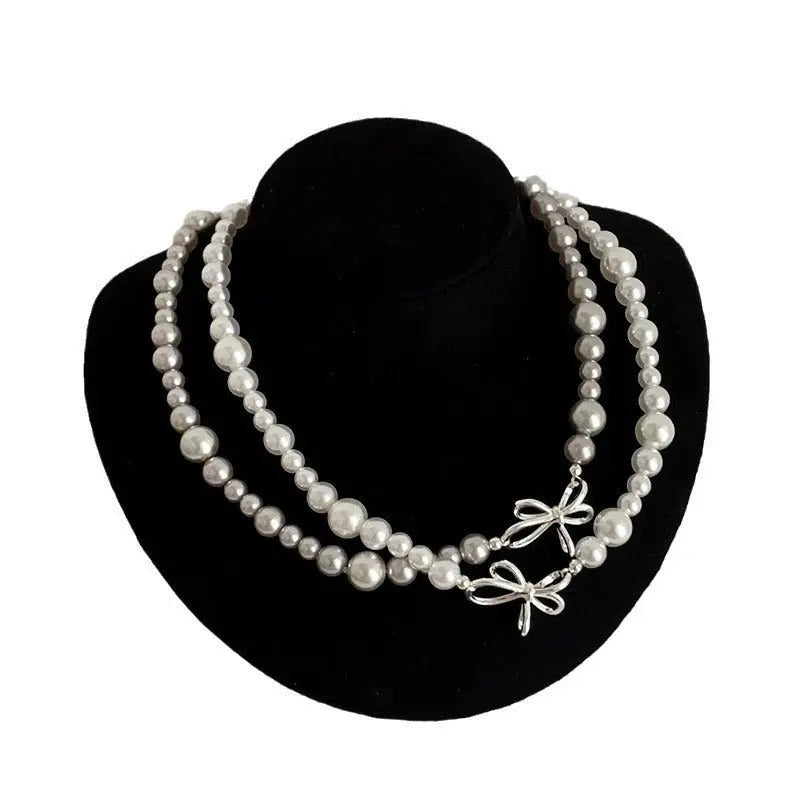 rosary necklace Bow-knot irregular pearl necklace - Blade & Thread