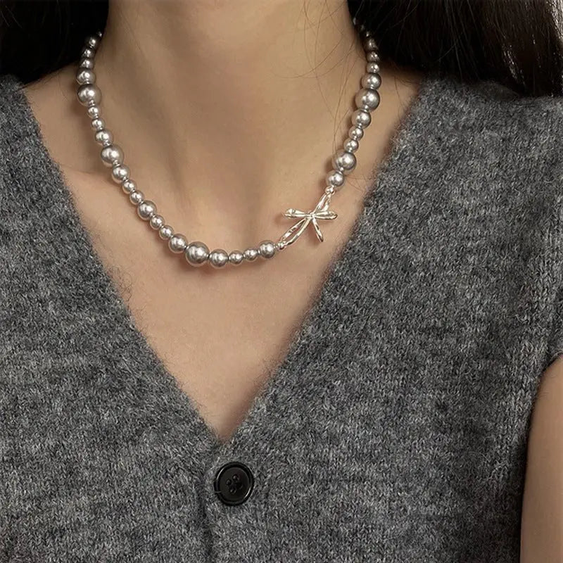 rosary necklace Bow-knot irregular pearl necklace - Blade & Thread