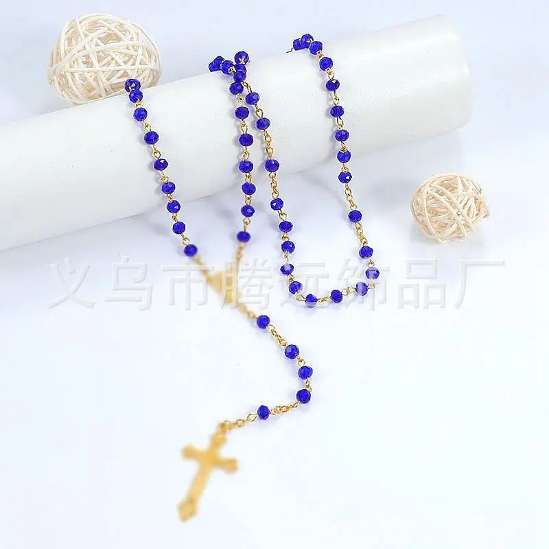 rosary necklace colorful pink crystal necklace - Blade & Thread
