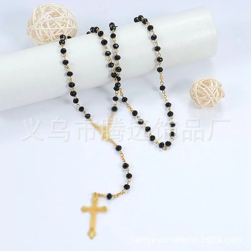 rosary necklace colorful pink crystal necklace - Blade & Thread