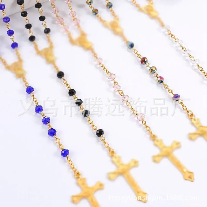 rosary necklace colorful pink crystal necklace - Blade & Thread