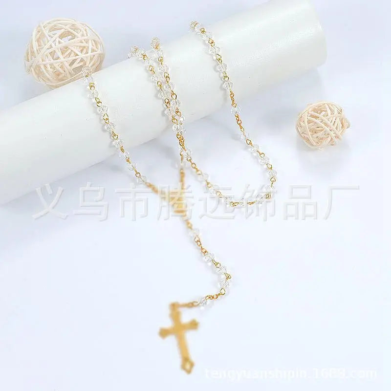 rosary necklace colorful pink crystal necklace - Blade & Thread