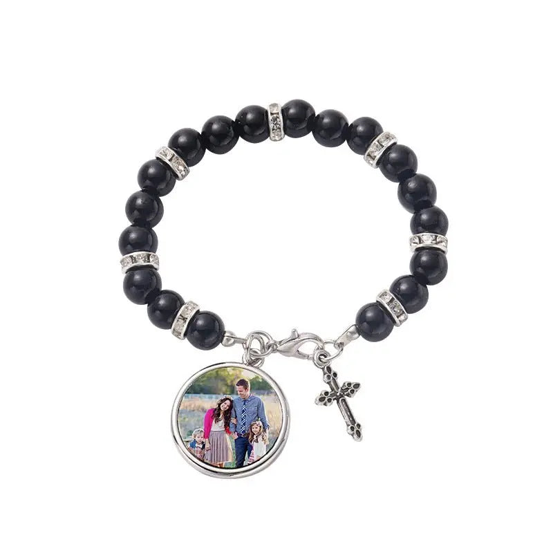 rosary necklace custom picture pendant - Blade & Thread
