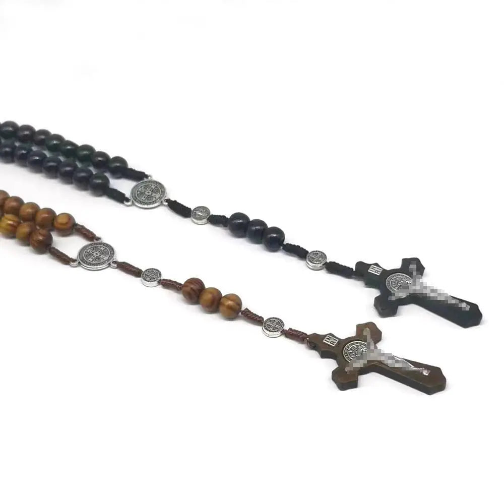 rosary necklace natural wooden beads - Blade & Thread