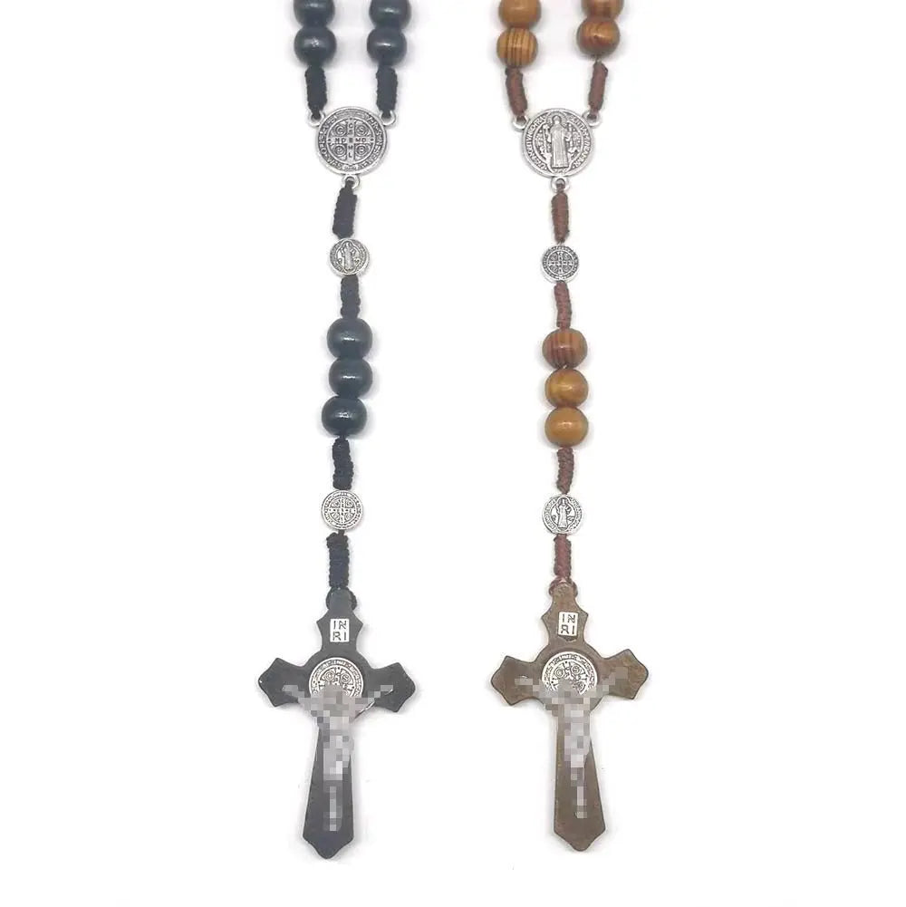 rosary necklace natural wooden beads - Blade & Thread