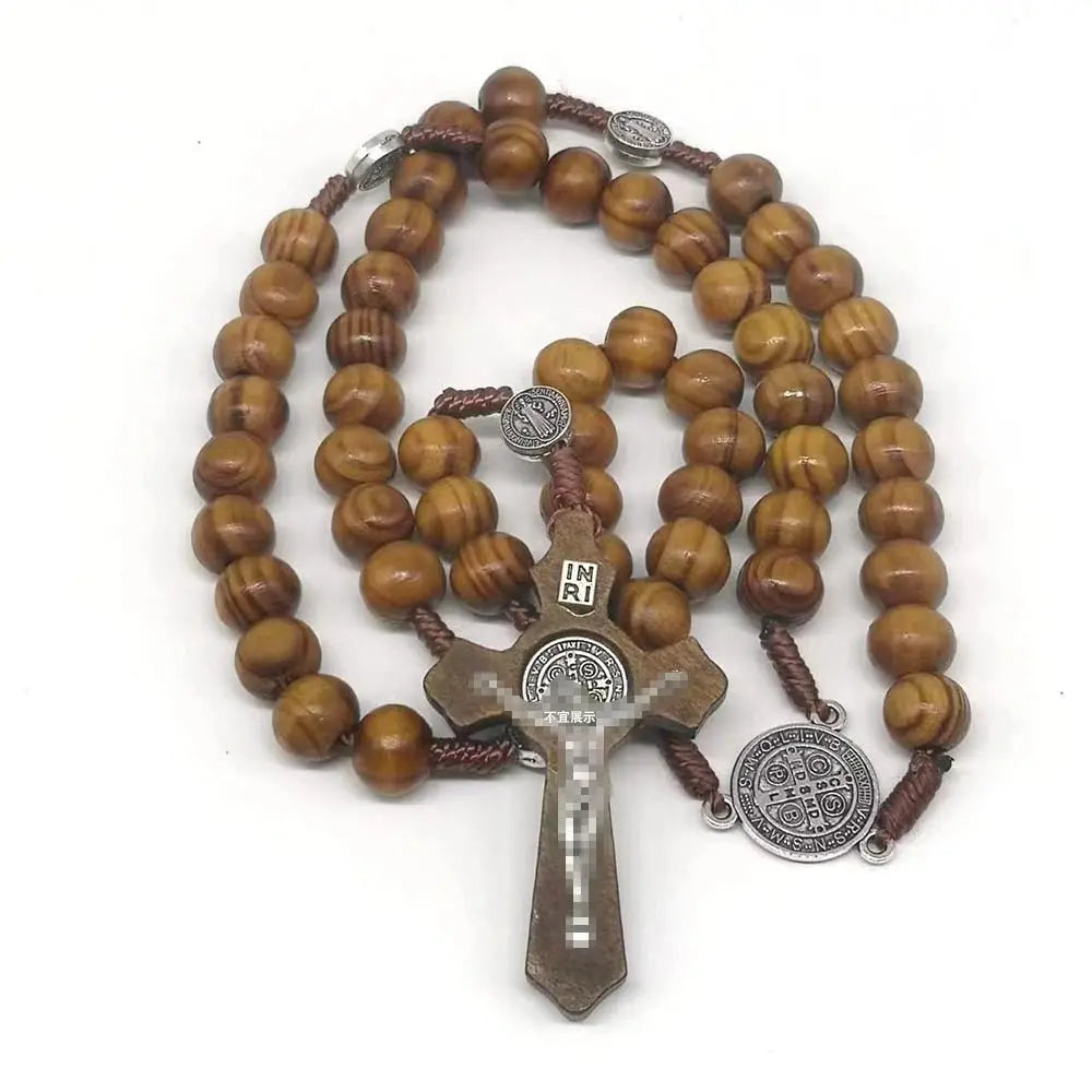 rosary necklace natural wooden beads - Blade & Thread