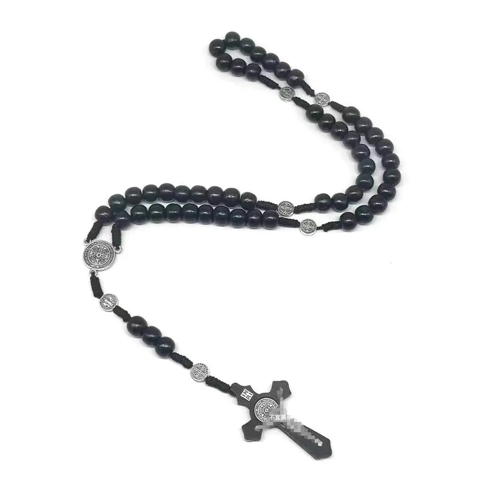 rosary necklace natural wooden beads - Blade & Thread