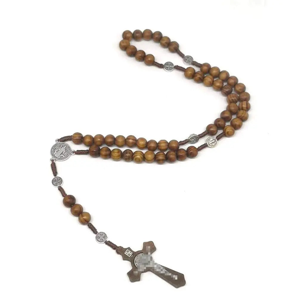 rosary necklace natural wooden beads - Blade & Thread