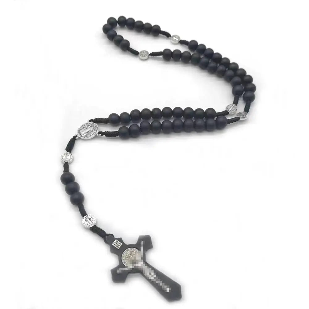rosary necklace natural wooden beads - Blade & Thread