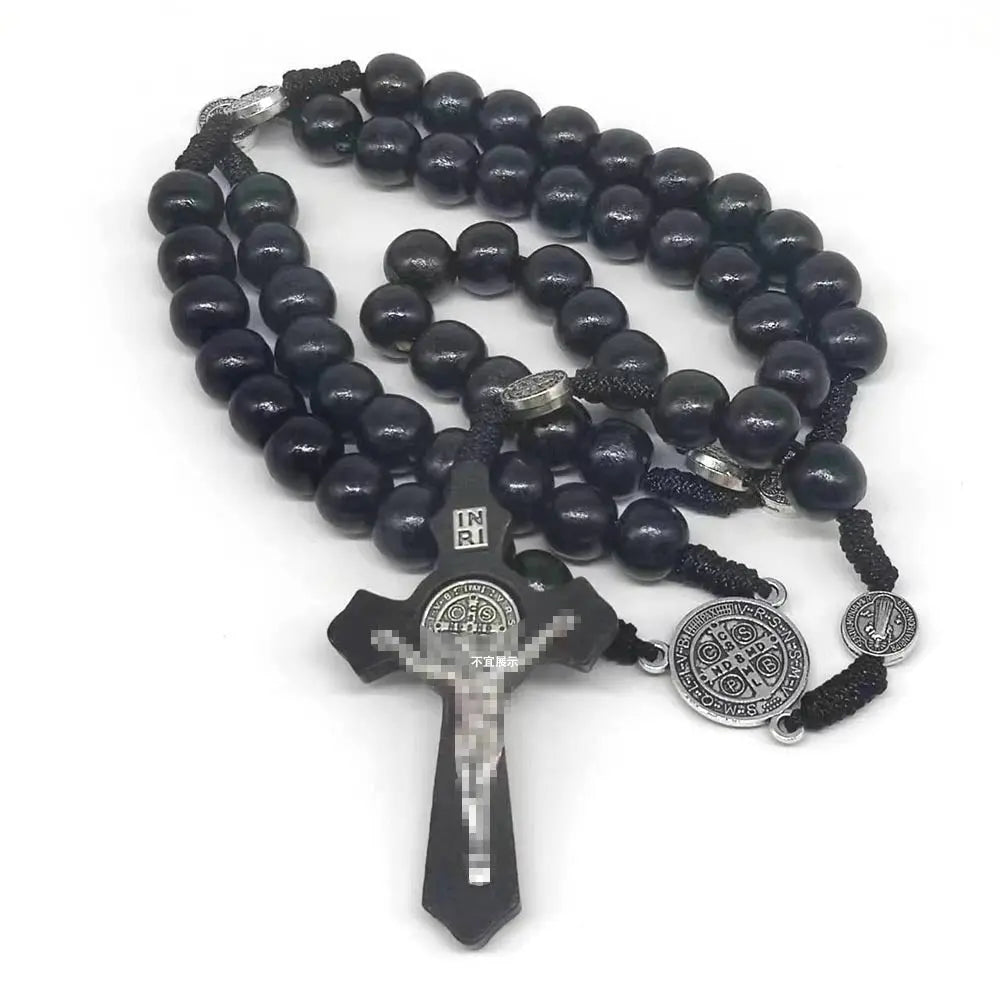 rosary necklace natural wooden beads - Blade & Thread