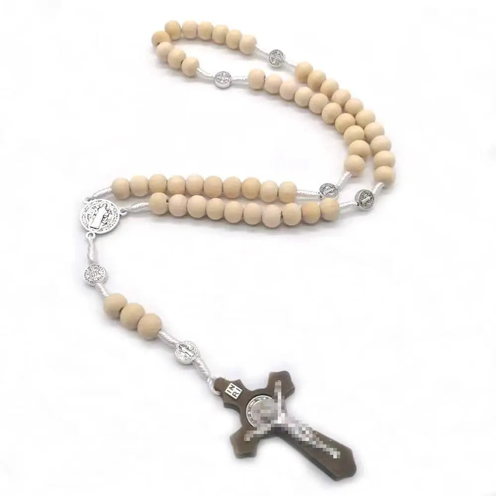rosary necklace natural wooden beads - Blade & Thread