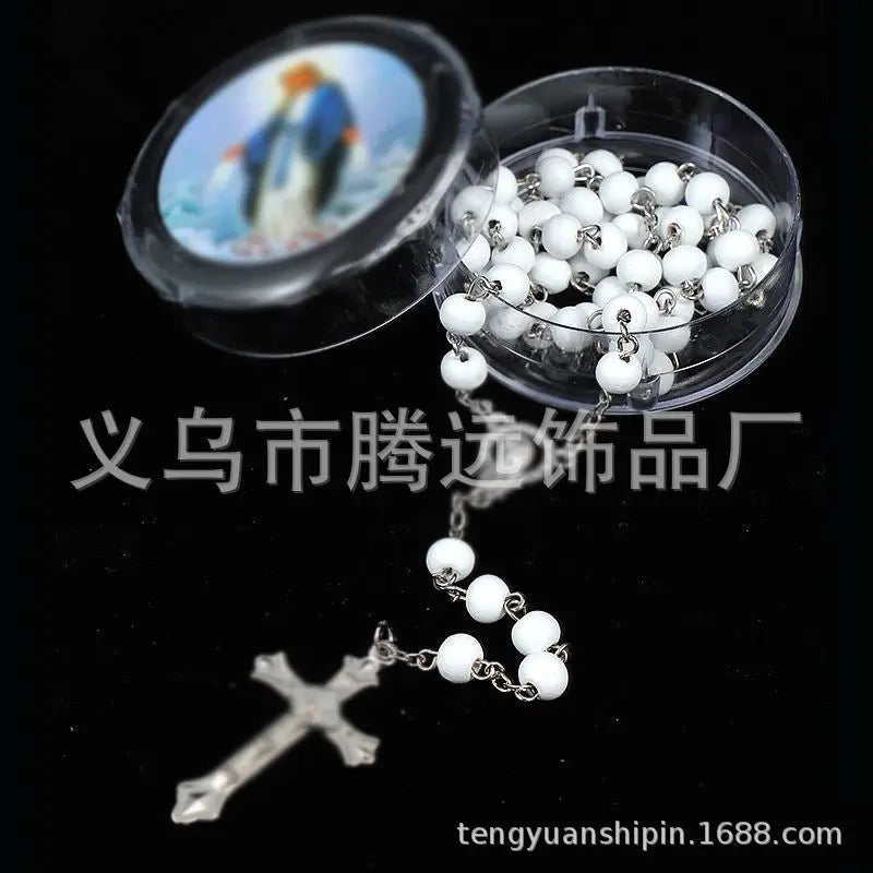 rosary necklace white wooden beads necklace - Blade & Thread