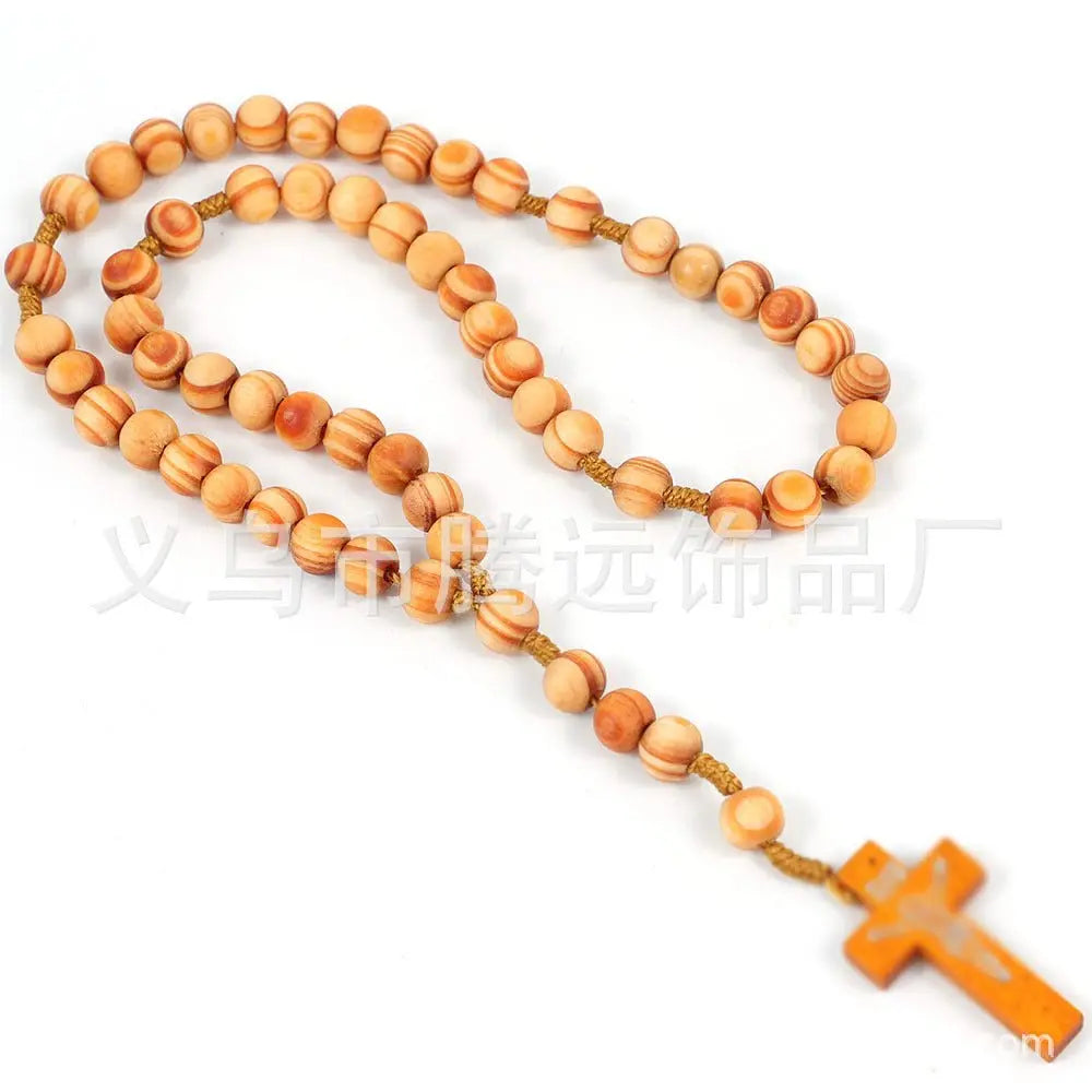 rosary necklace wooden beads cross necklace - Blade & Thread