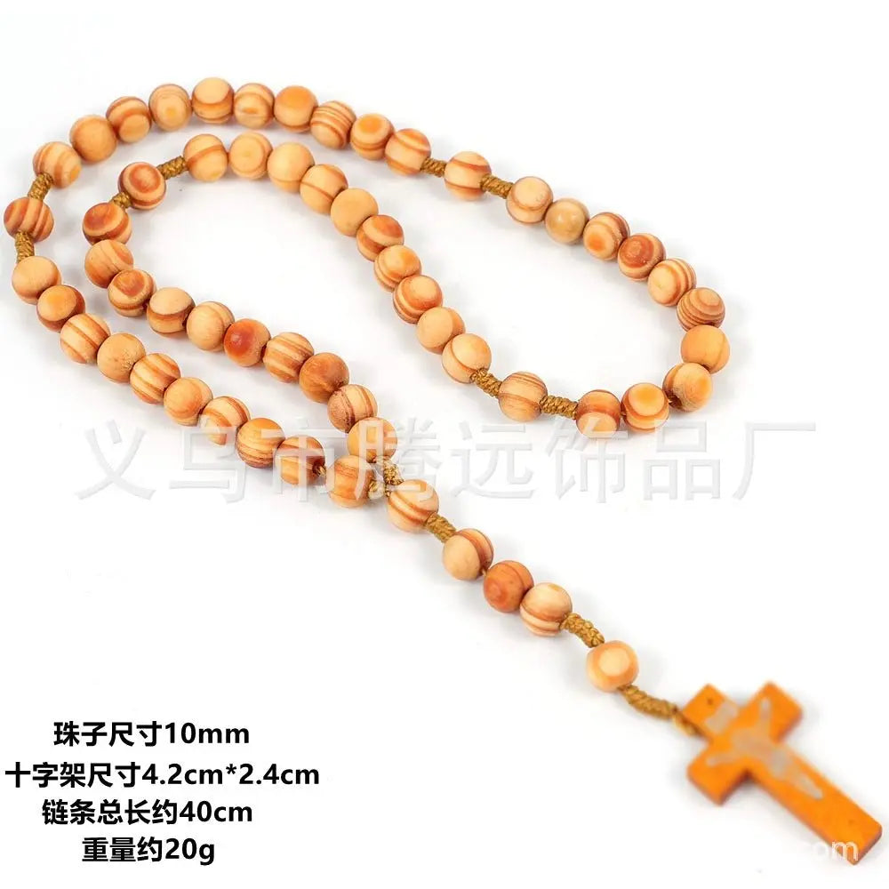 rosary necklace wooden beads cross necklace - Blade & Thread