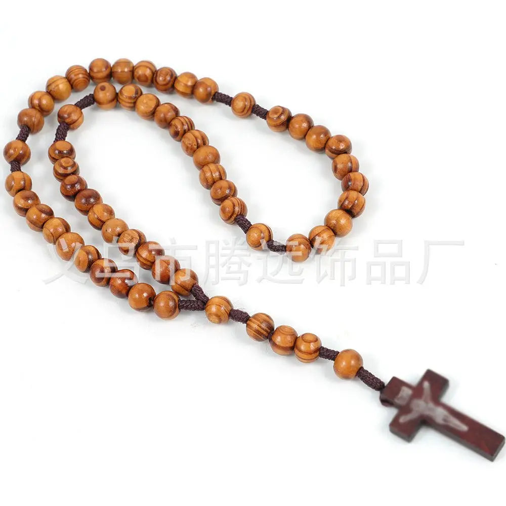 rosary necklace wooden beads cross necklace - Blade & Thread