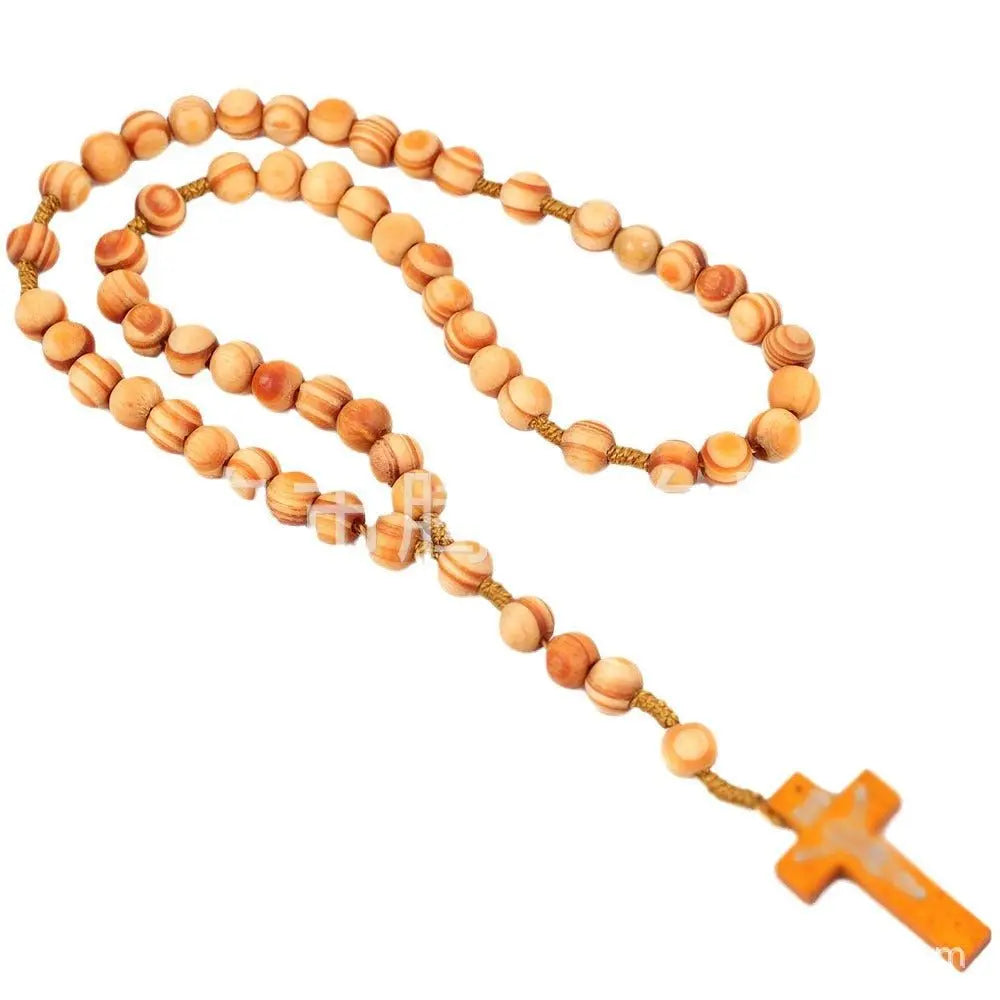 rosary necklace wooden beads cross necklace - Blade & Thread