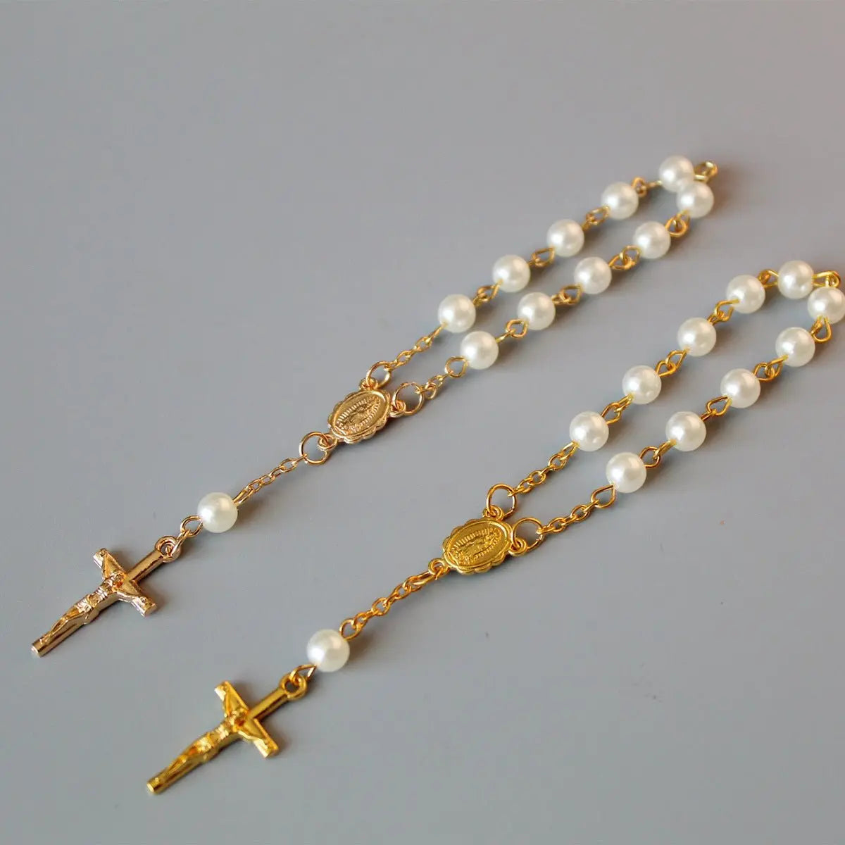 rosary pearl cross full moon blessing bracelet - Blade & Thread