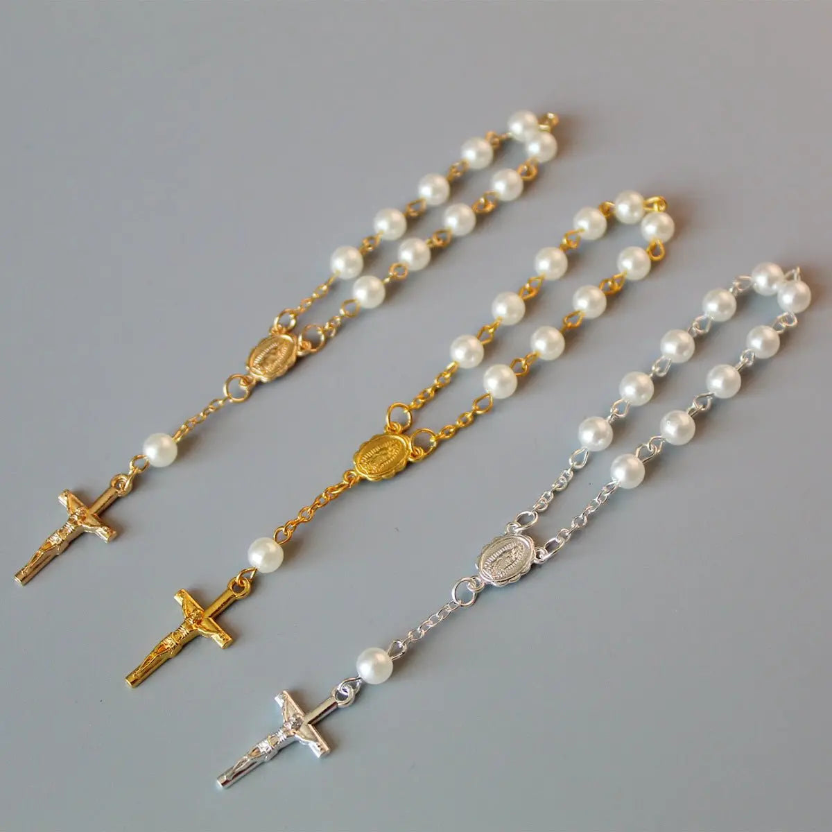 rosary pearl cross full moon blessing bracelet - Blade & Thread