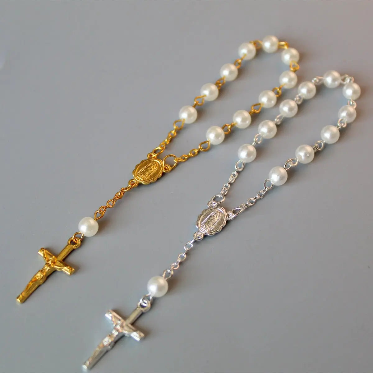 rosary pearl cross full moon blessing bracelet - Blade & Thread