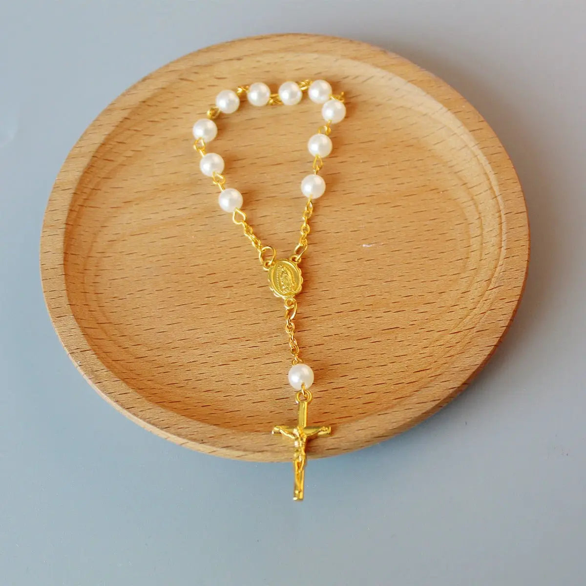 rosary pearl cross full moon blessing bracelet - Blade & Thread