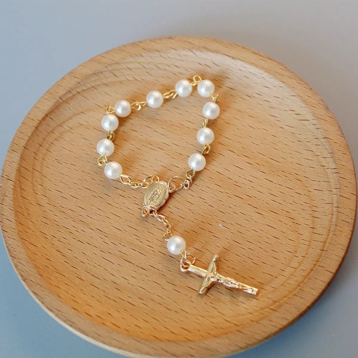 rosary pearl cross full moon blessing bracelet - Blade & Thread