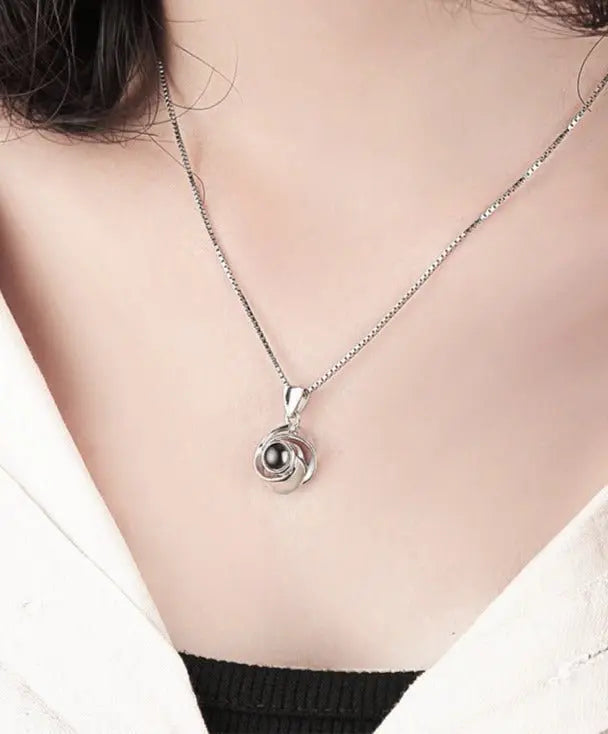 Rose Flower Photo Projection Necklace - Blade & Thread