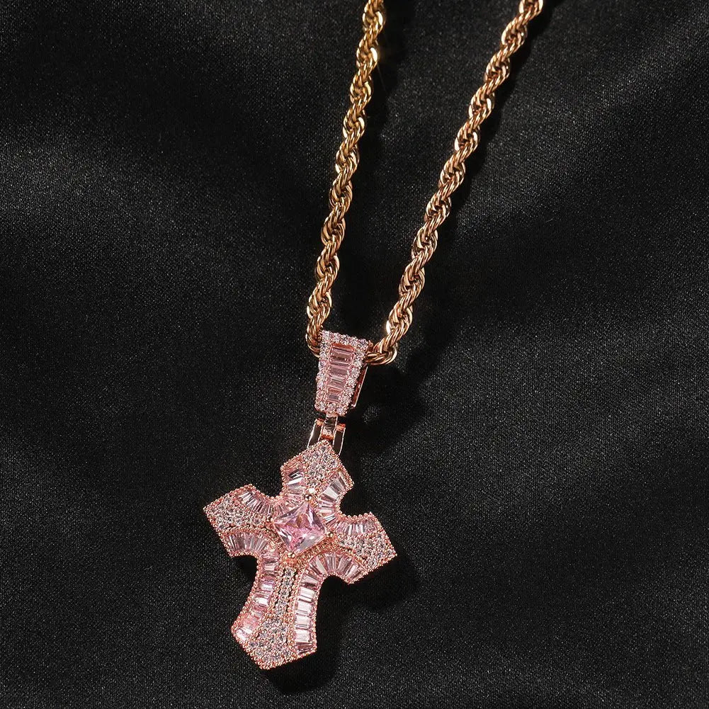 Rose Gold Cross Pendant with Micro-Zirconia - Blade & Thread