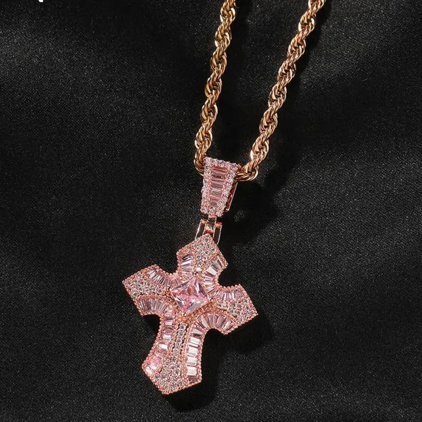 Rose Gold Cross Pendant with Micro-Zirconia - Blade & Thread