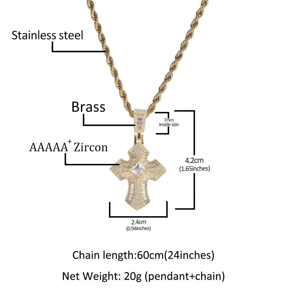 Rose Gold Cross Pendant with Micro-Zirconia - Blade & Thread