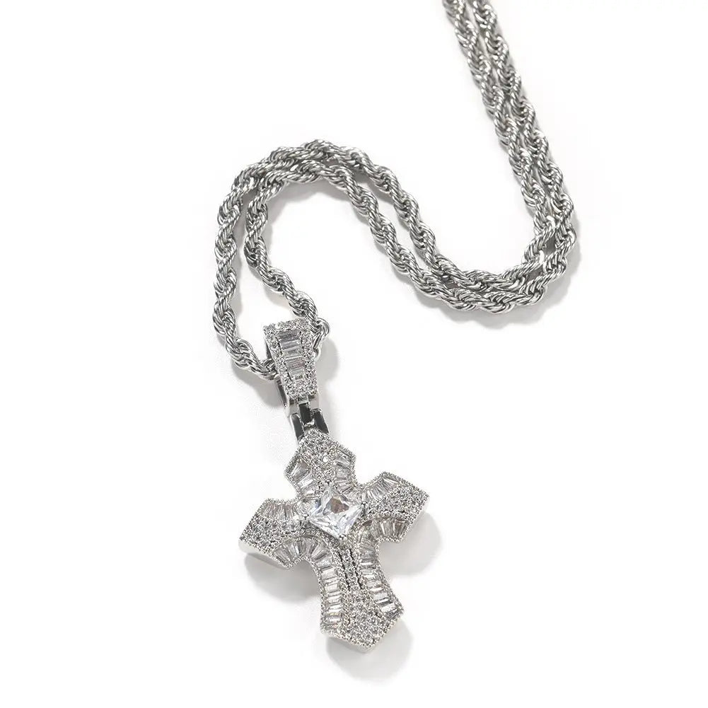 Rose Gold Cross Pendant with Micro-Zirconia - Blade & Thread