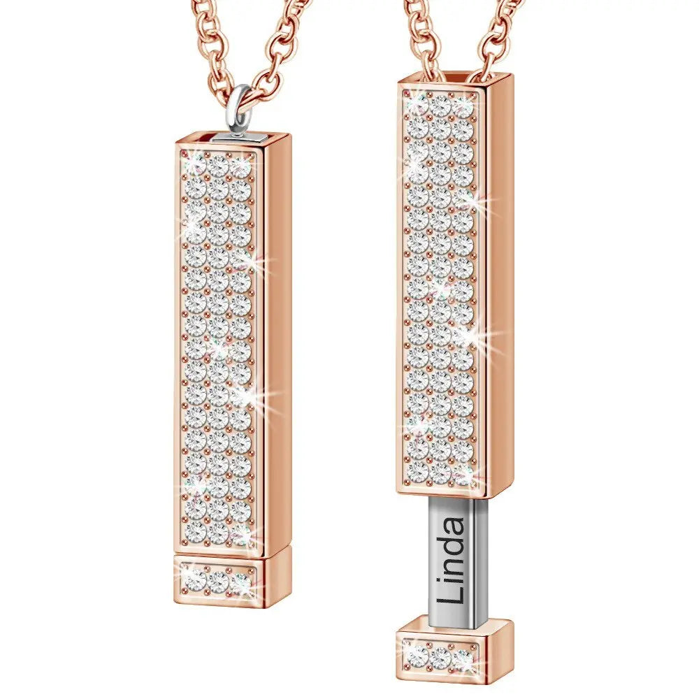 Rose Gold Personalized Name Retractable Double-layer Engraved 3D Necklace - Blade & Thread