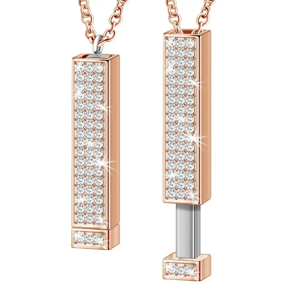 Rose Gold Personalized Name Retractable Double-layer Engraved 3D Necklace - Blade & Thread