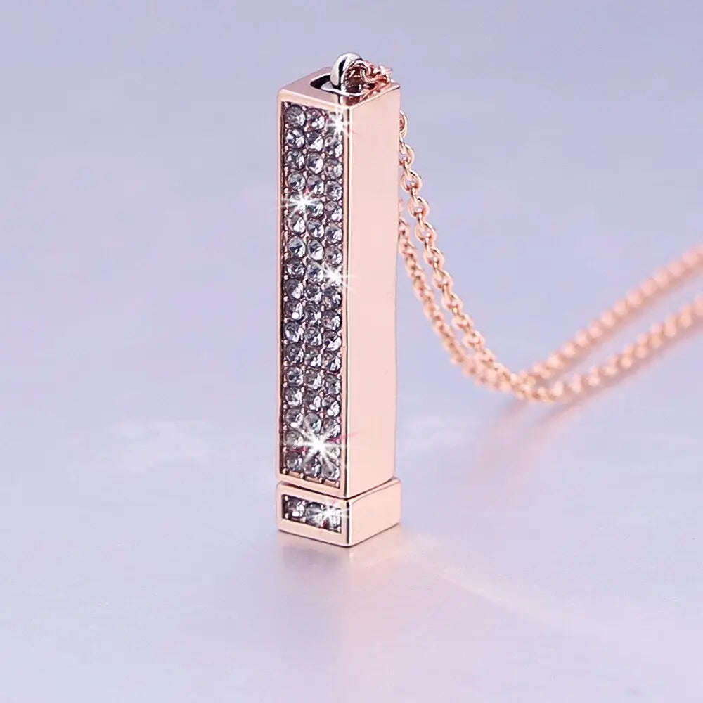 Rose Gold Personalized Name Retractable Double-layer Engraved 3D Necklace - Blade & Thread