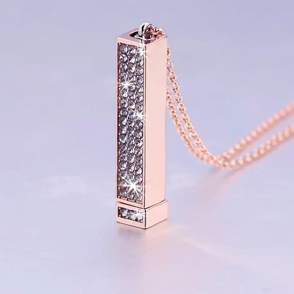 Rose Gold Personalized Name Retractable Double-layer Engraved 3D Necklace - Blade & Thread