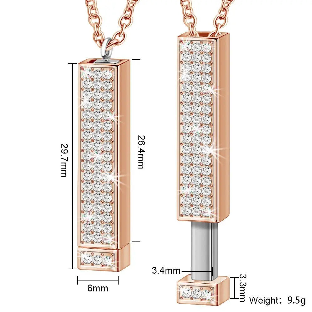 Rose Gold Personalized Name Retractable Double-layer Engraved 3D Necklace - Blade & Thread