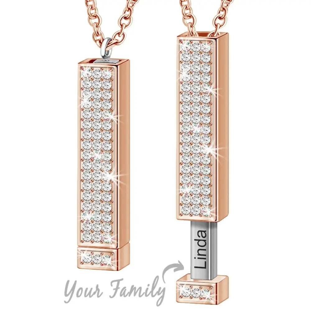 Rose Gold Personalized Name Retractable Double-layer Engraved 3D Necklace - Blade & Thread