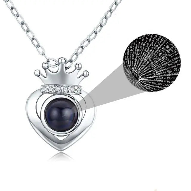 Rose Gold Silver Color 100 Languages I Love You Projection Heart Crown name Pendant Necklace Romantic Memory - Blade & Thread
