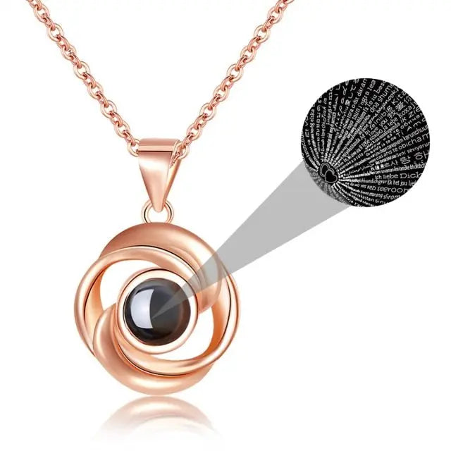 Rose Shape 100 Languages I Love You Customized Projection Pendant - Blade & Thread