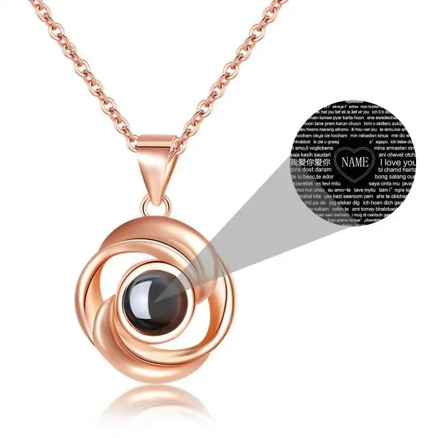 Rose Shape 100 Languages I Love You Customized Projection Pendant - Blade & Thread