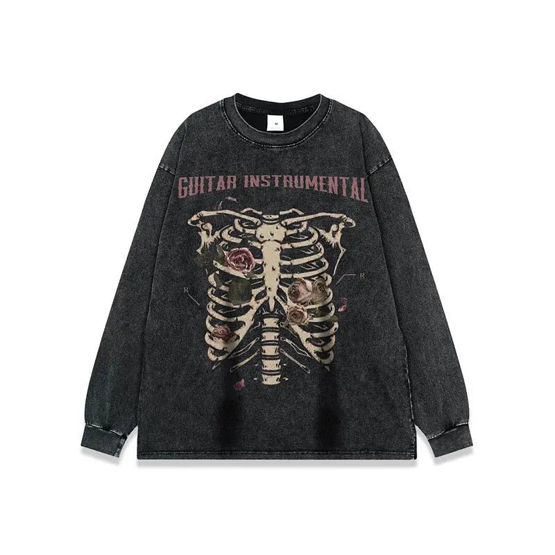 Rose skull print hip-hop T-shirt - Blade & Thread