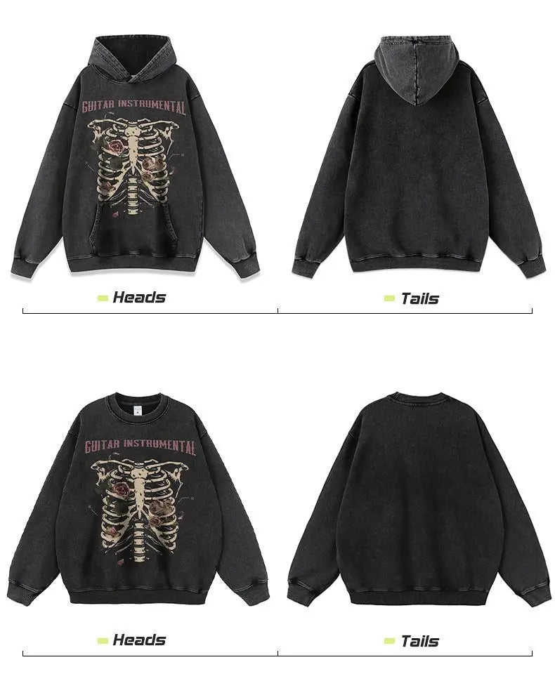 Rose skull print hip-hop T-shirt - Blade & Thread